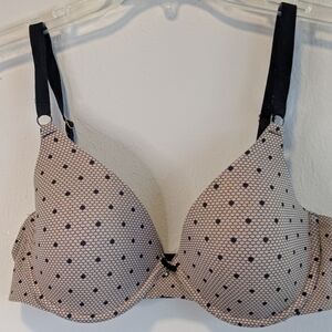 Soma Nude Polka Dot Bra with Molded Cups and Black Straps